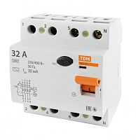 Выключатель дифференциальный (УЗО) ВД1-63 4п 32А 30мА тип AC | код. SQ0203-0035 | TDM